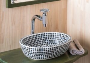 Favori「Nyx（ニクス）」オーバルの美濃焼タイル洗面ボウルを使用した造作洗面空間