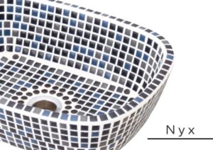 Favori「Nyx（ニクス）」ダークブルー・グレー・ブラックのモザイクタイルディテール