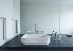 美濃焼タイル洗面ボウル Origin Square Rosaのあるホテルライクな洗面空間