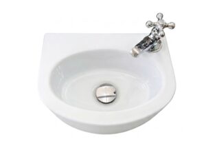 白い陶器製洗面ボウル L1105 上面デザイン 日本製水栓セット