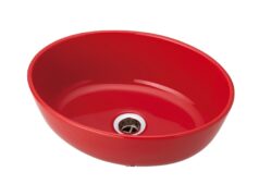 美濃焼 洗面ボウル Mugs レッド オーバル 上から見た斜めトップビュー