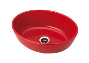 美濃焼 洗面ボウル Mugs レッド オーバル 上から見た斜めトップビュー