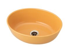 美濃焼 洗面ボウル Mugs イエロー オーバル 上から見た斜めトップビュー